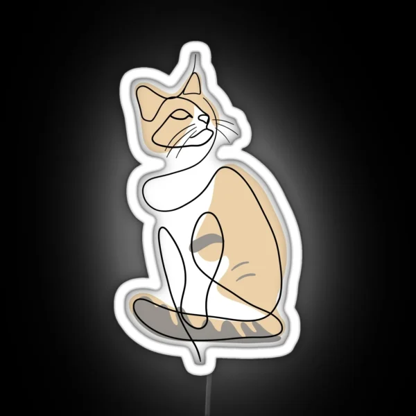 Cute Tri Color Cat Minimalist Line Art RGB Neon Sign