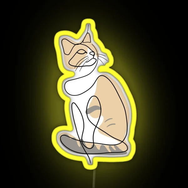 Cute Tri Color Cat Minimalist Line Art RGB Neon Sign