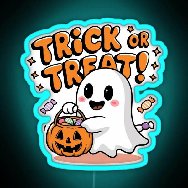 Cute Trick Or Treat Ghost RGB Neon Sign