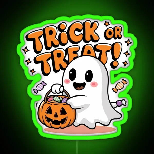 Cute Trick Or Treat Ghost RGB Neon Sign