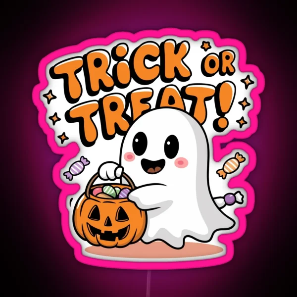 Cute Trick Or Treat Ghost RGB Neon Sign