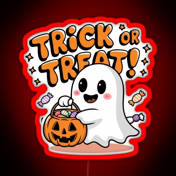 Cute Trick Or Treat Ghost RGB Neon Sign