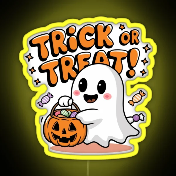 Cute Trick Or Treat Ghost RGB Neon Sign