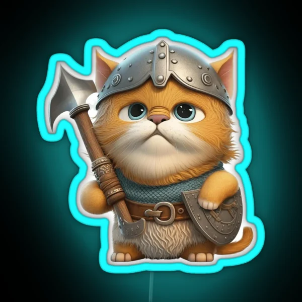 Cute Viking Cat Kitty Lovers Viking Cat RGB Neon Sign