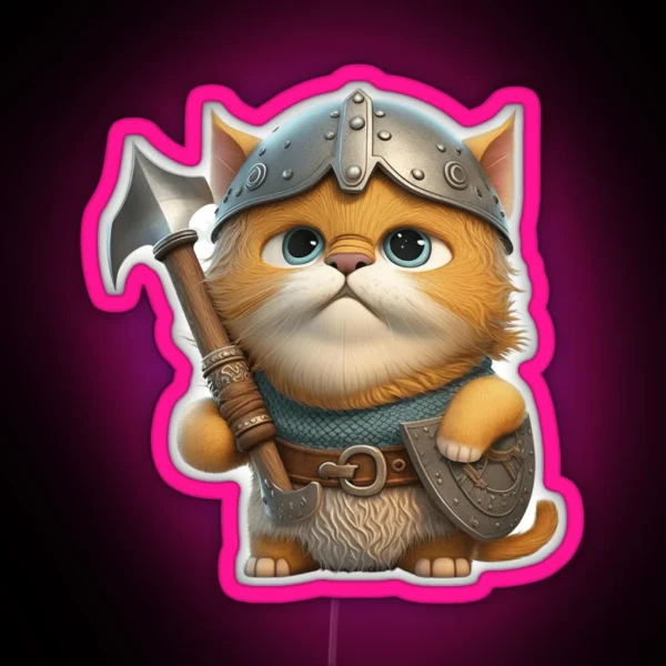 Cute Viking Cat Kitty Lovers Viking Cat RGB Neon Sign