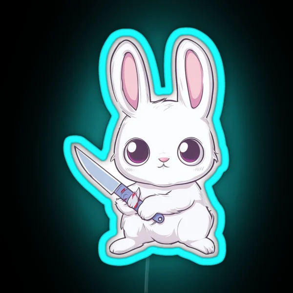 Cutecore Cute Angry Bunny With A Knife RGB Neon Sign
