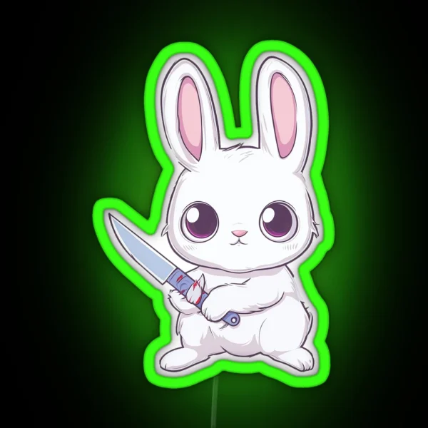 Cutecore Cute Angry Bunny With A Knife RGB Neon Sign