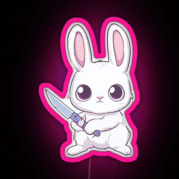 Cutecore Cute Angry Bunny With A Knife RGB Neon Sign