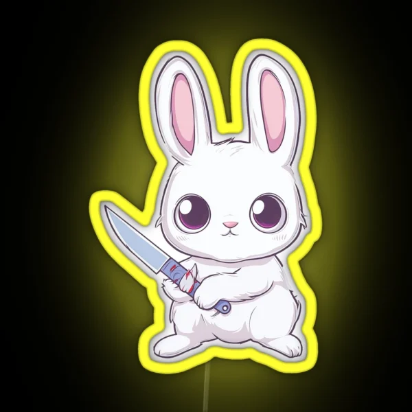 Cutecore Cute Angry Bunny With A Knife RGB Neon Sign