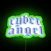 Retro Futuristic Neon Sign with Cyber Angel Cybercore Y2K Design