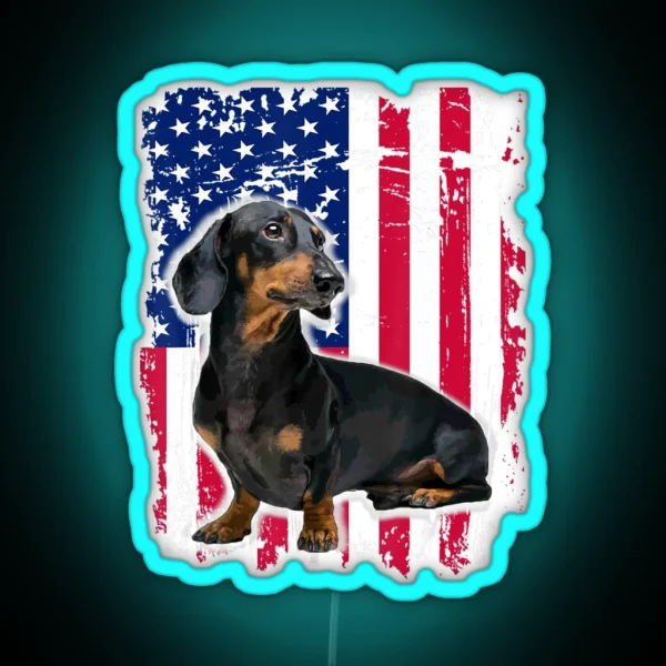 Dachshund America Flag 4th Of July RGB Neon Sign