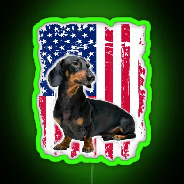 Dachshund America Flag 4th Of July RGB Neon Sign