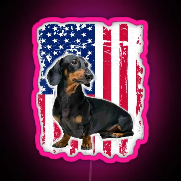 Dachshund America Flag 4th Of July RGB Neon Sign
