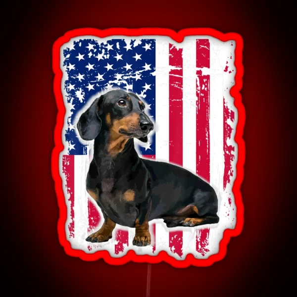 Dachshund America Flag 4th Of July RGB Neon Sign