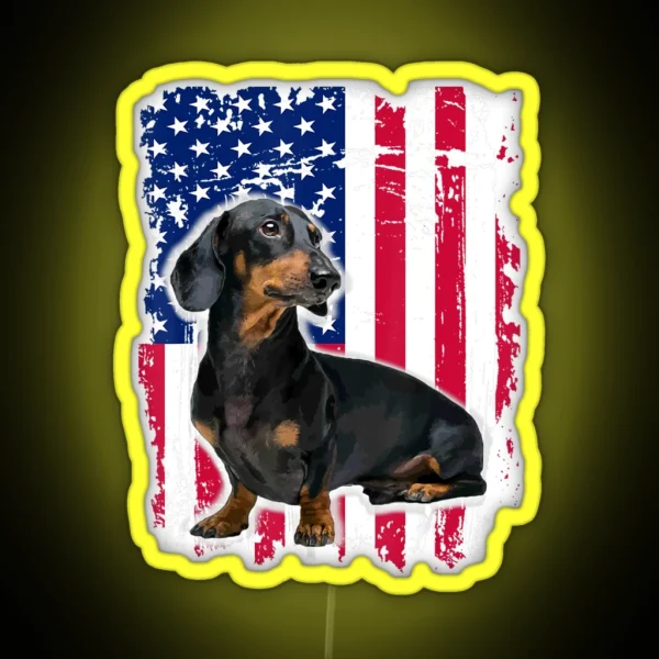 Dachshund America Flag 4th Of July RGB Neon Sign