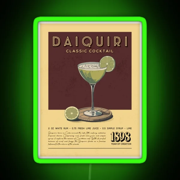 Daiquiri Cocktail Vintage Recipe Poster RGB Neon Sign