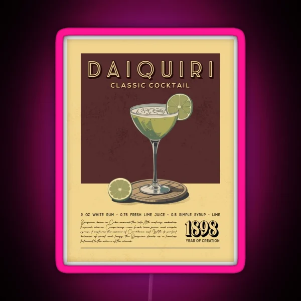 Daiquiri Cocktail Vintage Recipe Poster RGB Neon Sign
