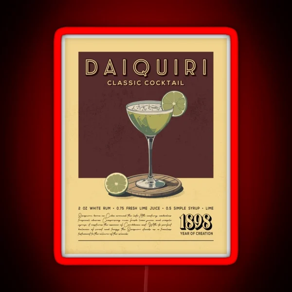 Daiquiri Cocktail Vintage Recipe Poster RGB Neon Sign