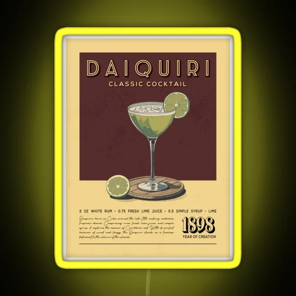 Daiquiri Cocktail Vintage Recipe Poster RGB Neon Sign