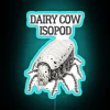 Unique Neon Sign Featuring Colorful Isopod Bugs Near Cow
