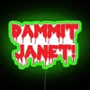 Glowing neon horror movie decor featuring dripping blood and skulls