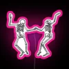 Dramatic Skeleton Dance Party with Color-Changing RGB Neon Signs Display