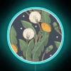 Bright, vibrant dandelion seamless pattern with colorful neon accents everywhere.