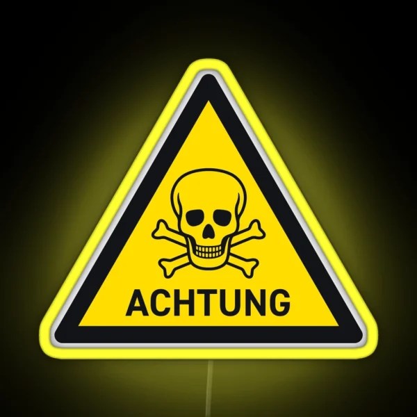 Danger German Safety Warning Sign Triangle With Text Yellow RGB Neon Sign