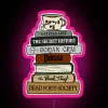 RGB Neon Sign with Book Stack Design in Dark Academia Style