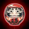 Modern Daruma figurine illuminated with vibrant RGB LED lighting effects
