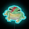 David Bowie-inspired rainbow colored frog glowing in vibrant neon light