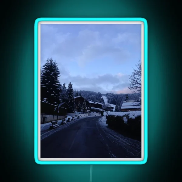 Dawn In A Snowy Mountain Village RGB Neon Sign