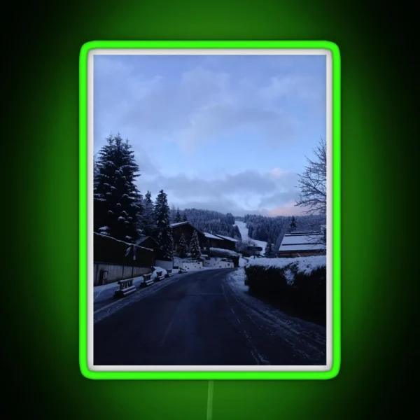 Dawn In A Snowy Mountain Village RGB Neon Sign