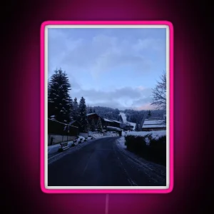 Dawn In A Snowy Mountain Village RGB Neon Sign