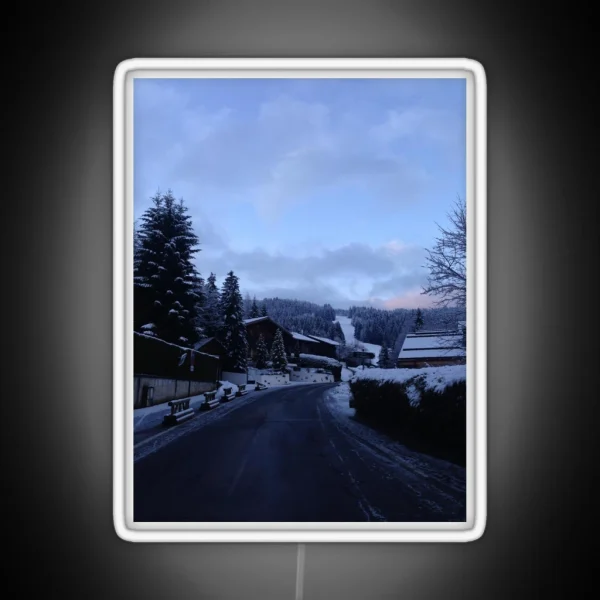 Dawn In A Snowy Mountain Village RGB Neon Sign