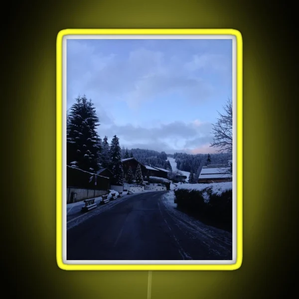 Dawn In A Snowy Mountain Village RGB Neon Sign