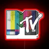 Vibrant retro MTV logo in colorful neon light style.