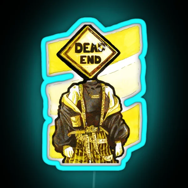Dead End Sign Head Gouache Painting RGB Neon Sign