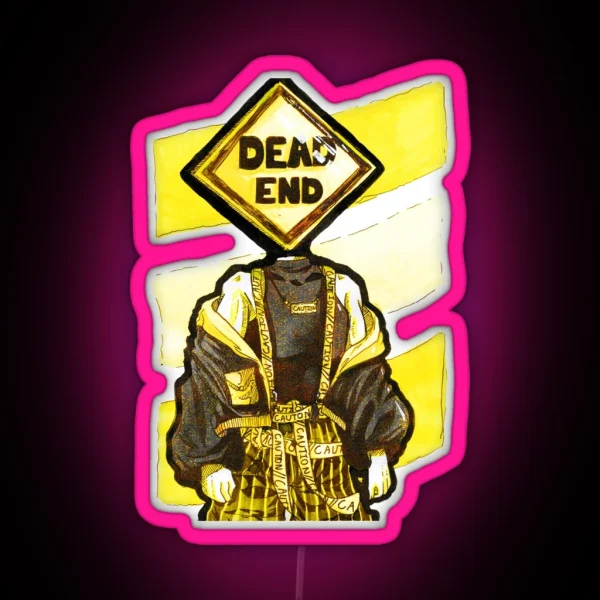 Dead End Sign Head Gouache Painting RGB Neon Sign