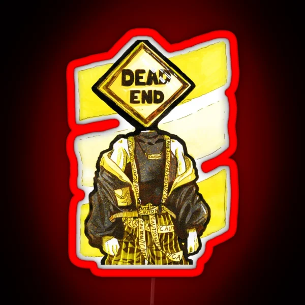 Dead End Sign Head Gouache Painting RGB Neon Sign