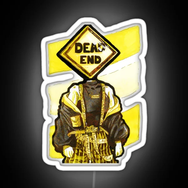 Dead End Sign Head Gouache Painting RGB Neon Sign