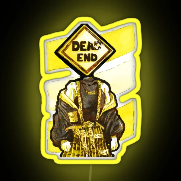 Dead End Sign Head Gouache Painting RGB Neon Sign