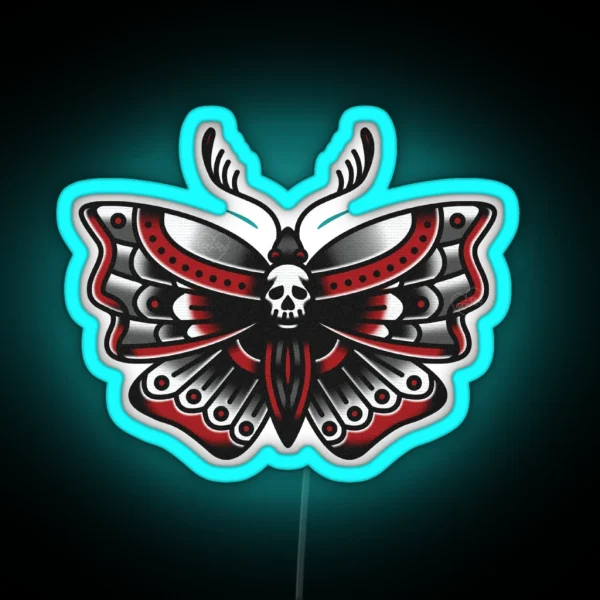 Deathhead Moth 02 Traditional Tattoo RGB Neon Sign