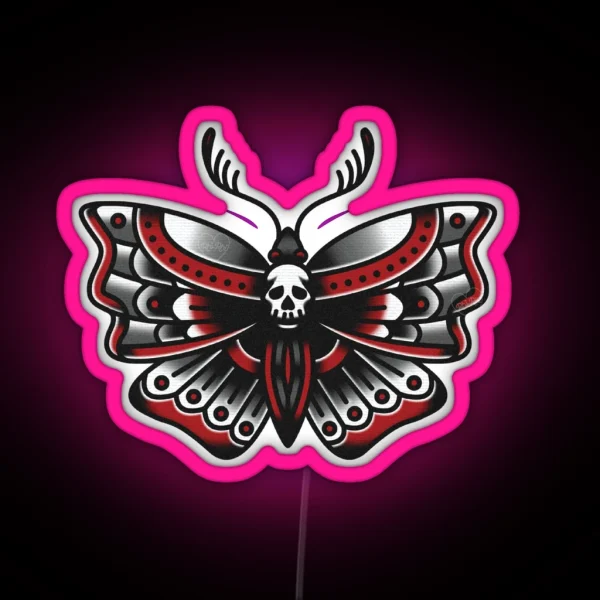 Deathhead Moth 02 Traditional Tattoo RGB Neon Sign