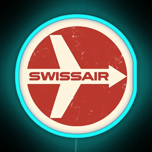 Defunct Swissair Airlines Logo Faded Vintage Style RGB Neon Sign