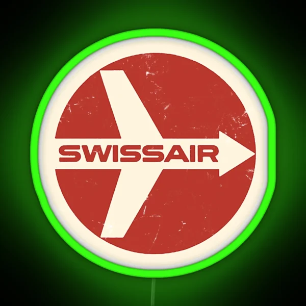 Defunct Swissair Airlines Logo Faded Vintage Style RGB Neon Sign