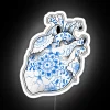 Whimsical Delft-inspired heart shaped neon sign in colorful RGB display