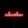 Delicate script font of 'Alaska' in bright radiant glow effect