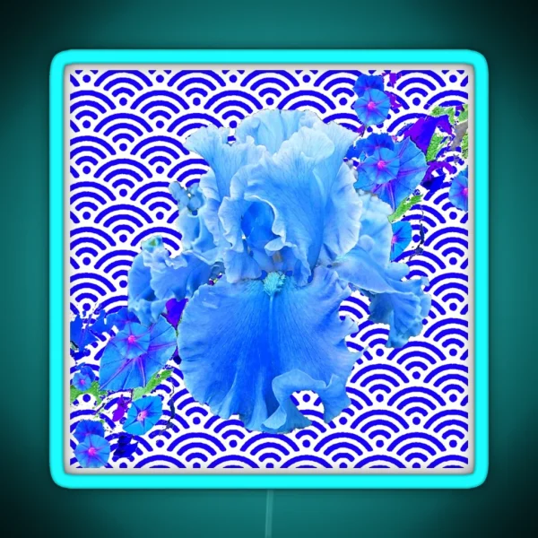 DELICATE BLUE WHITE BEARDED IRIS FLOWER BLUE PATTERN ART RGB Neon Sign