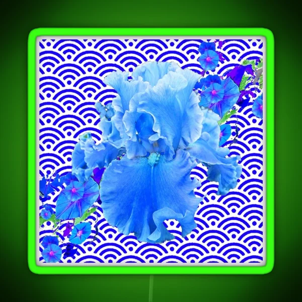 DELICATE BLUE WHITE BEARDED IRIS FLOWER BLUE PATTERN ART RGB Neon Sign